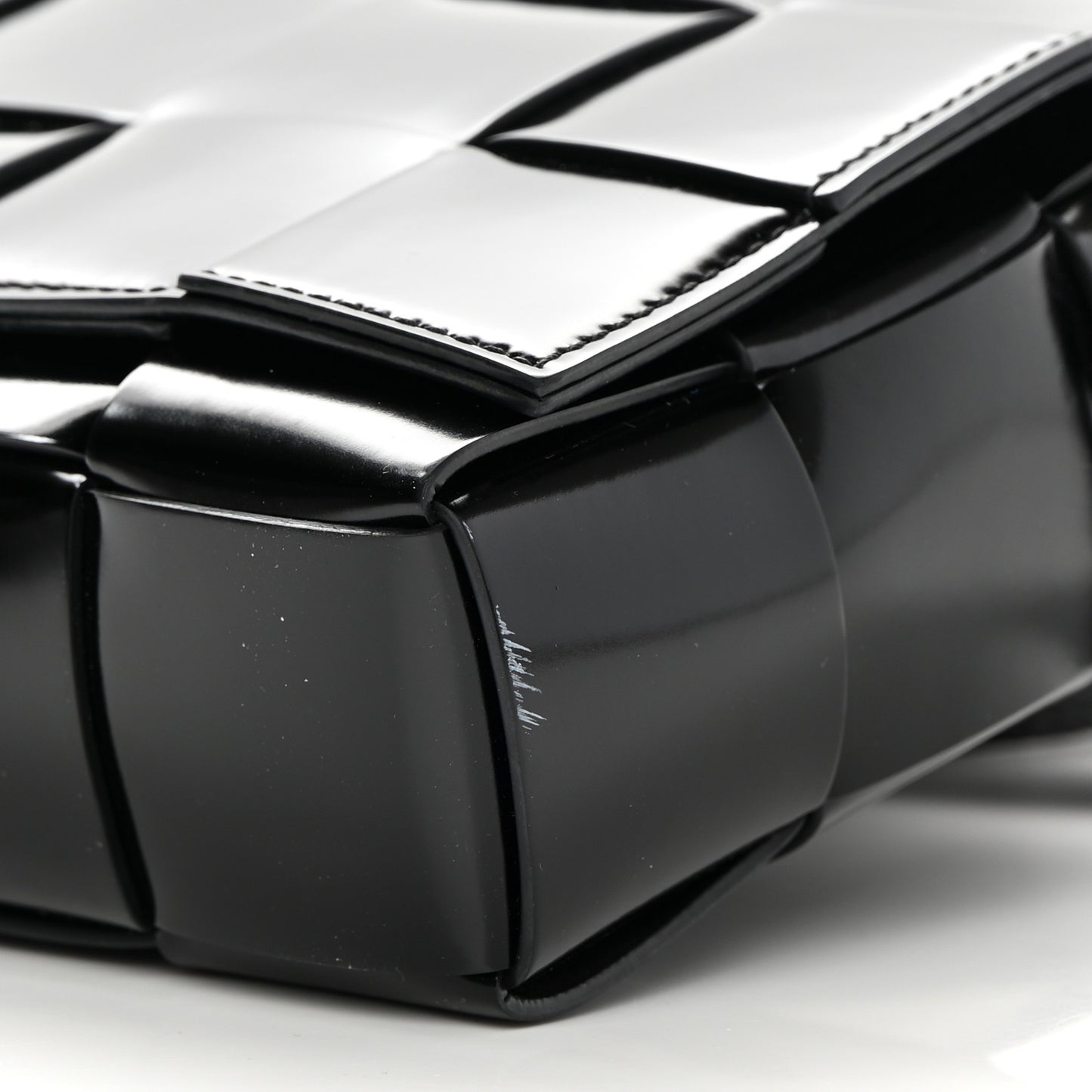 Patent Maxi Intrecciato Cassette Crossbody Bag Black