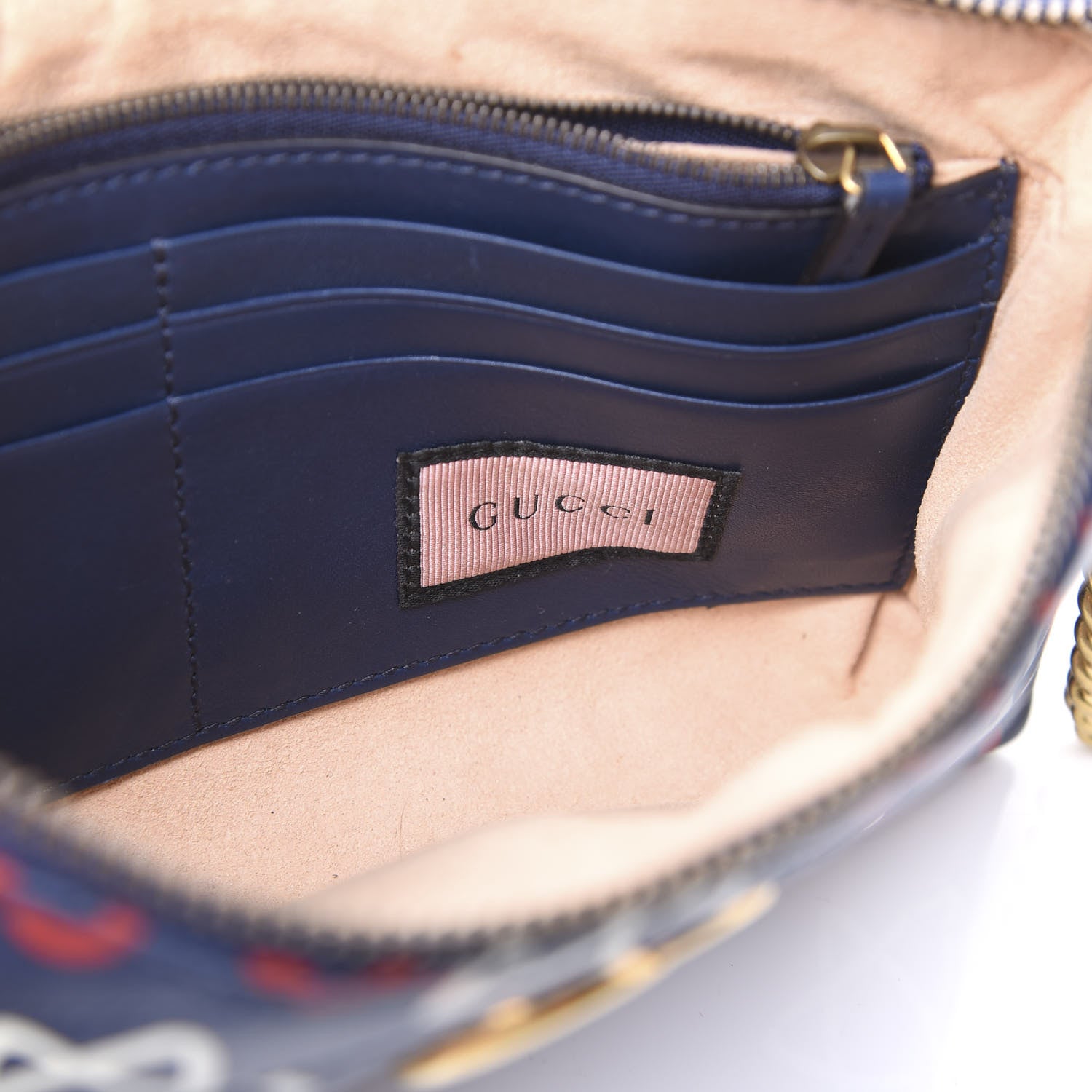 Gucci Calfskin Matelasse GucciGhost Mini GG Marmont Chain Bag Blue Agata Hibiscus Red 7 of 9