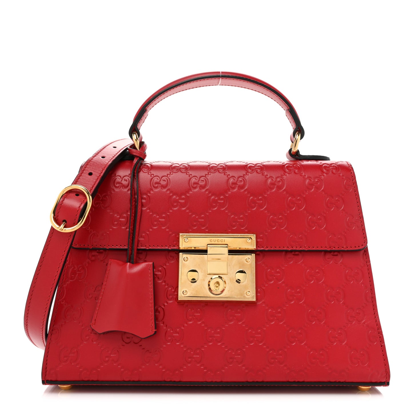 Guccissima Signature Small Padlock Top Handle Bag Hibiscus Red