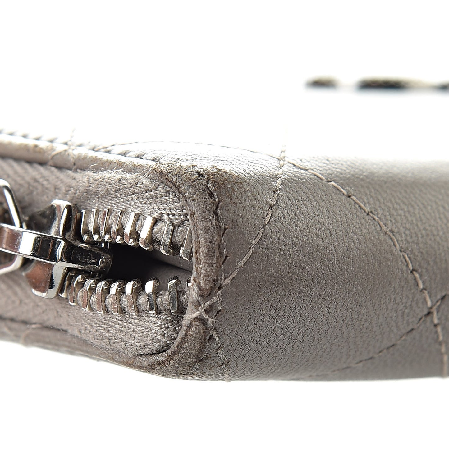Calfskin Resin Stitched Zip Around Wallet Grey