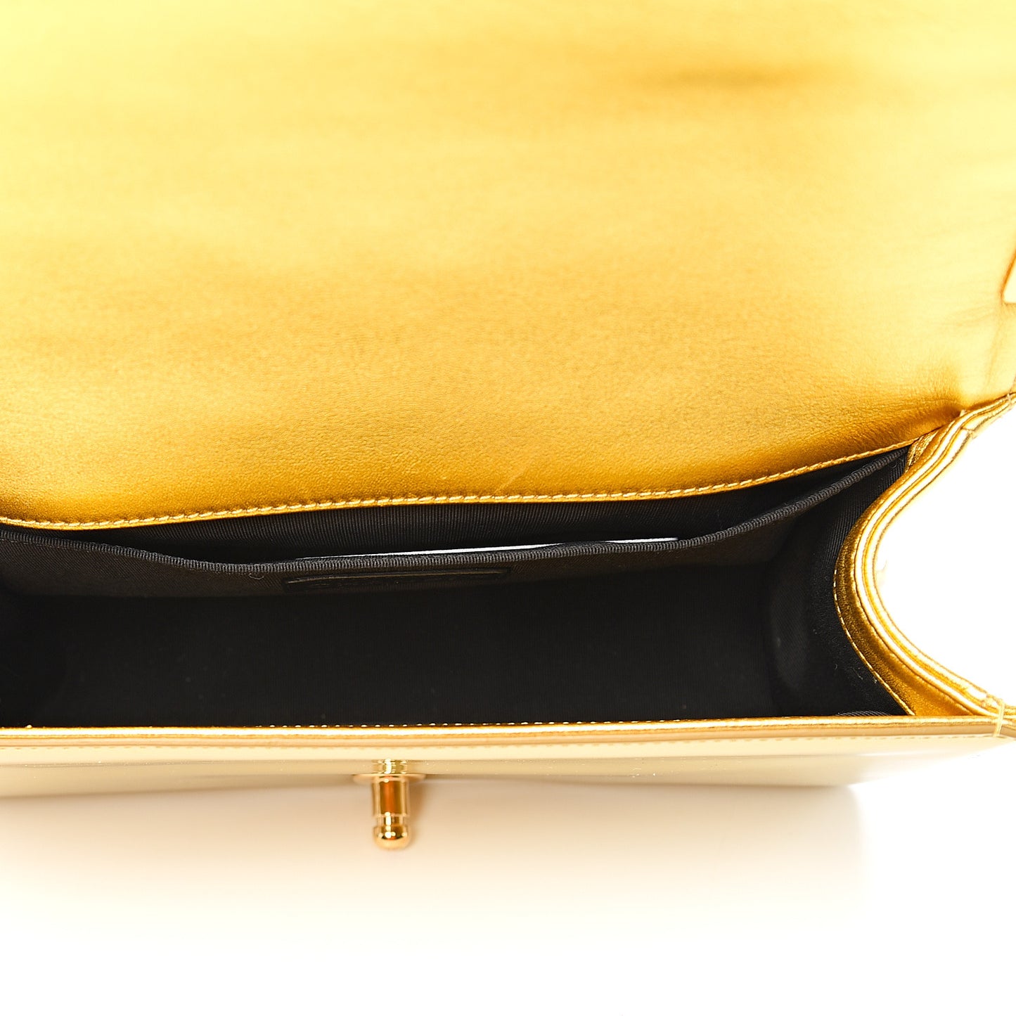 Metallic Patent Calfskin Quilted Medium Boy Flap Gold