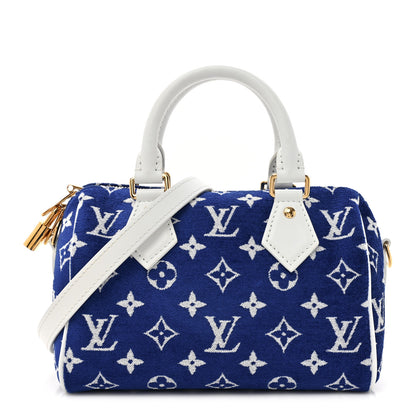 Louis Vuitton Jacquard Velvet Monogram LV Match Speedy Bandouliere 20 Blue 1 of 13