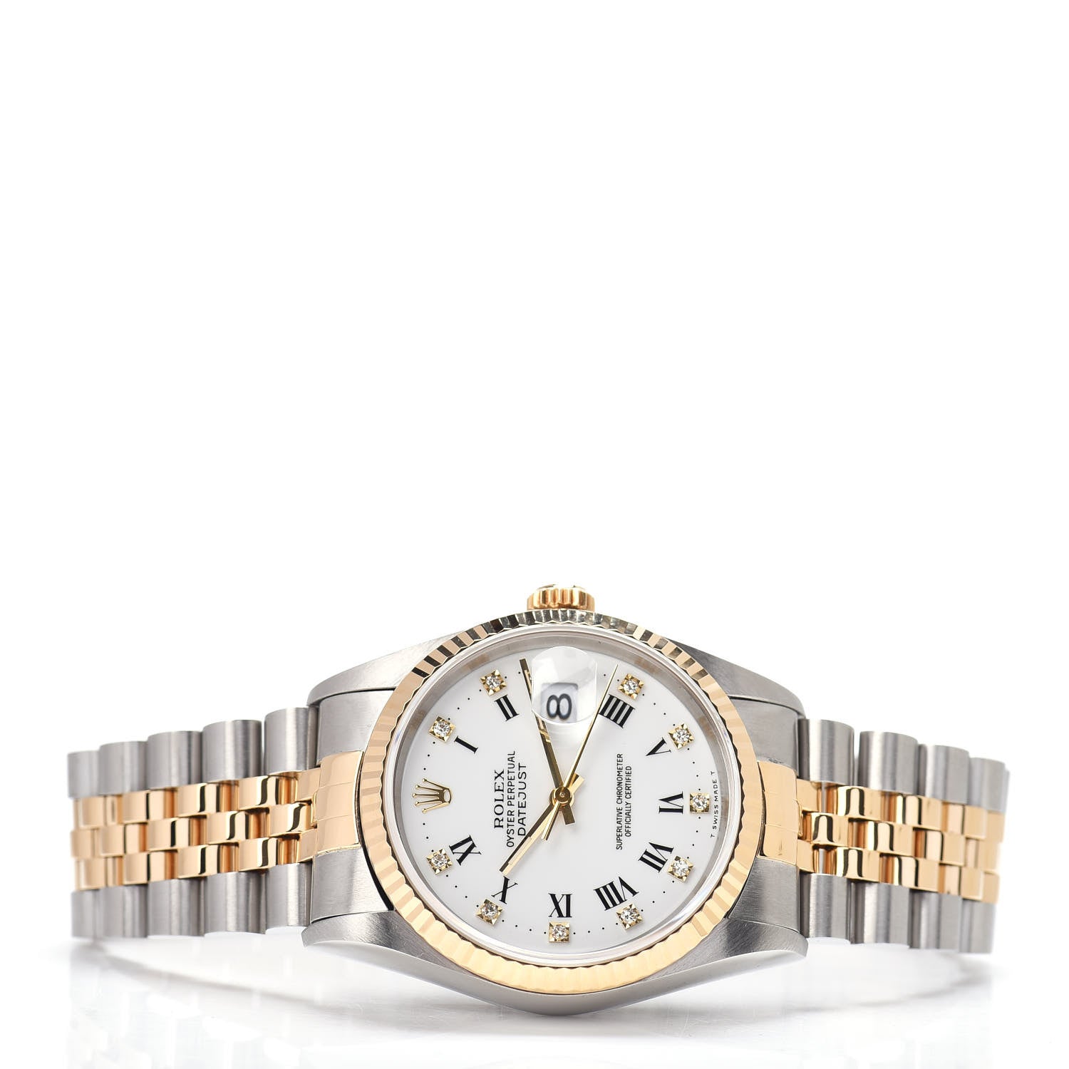 Rolex Stainless Steel 18K Yellow Gold Diamond 36mm Oyster Perpetual Datejust Watch White Roman 16233 2 of 4