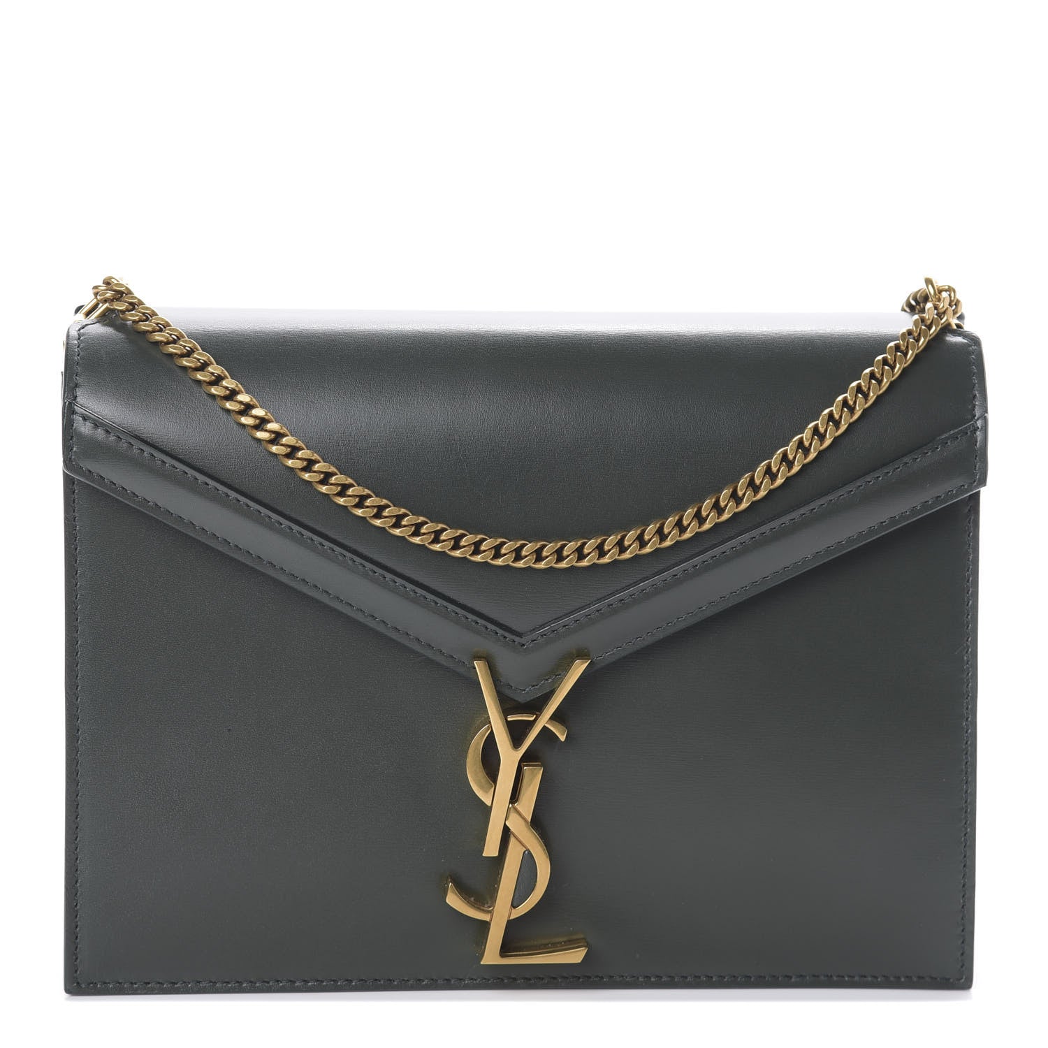 Saint Laurent Smooth Calfskin Monogram Cassandra Clasp Bag Dark Green 1 of 8