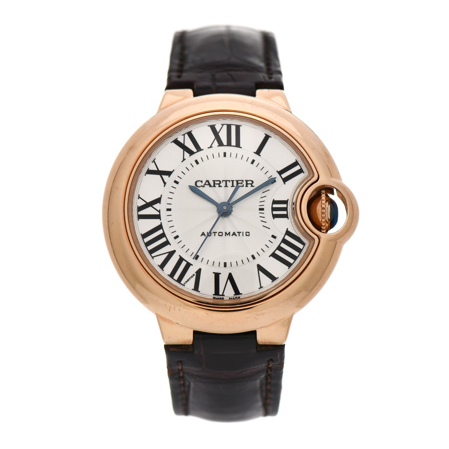 18K Pink Gold Alligator 33mm Ballon Bleu De Cartier Automatic Watch