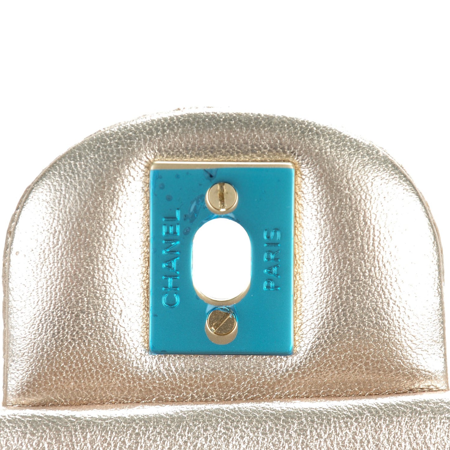 Metallic Lambskin Perforated Mini Rectangular Flap Light Gold