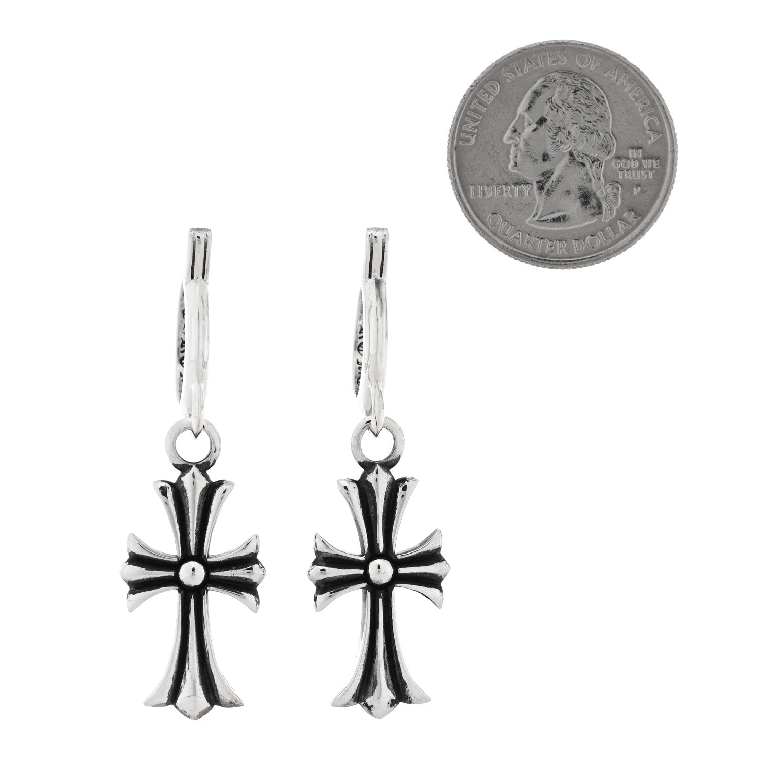Chrome Hearts Sterling Silver Tiny CH Cross Hoop Drop Earrings 2 of 5