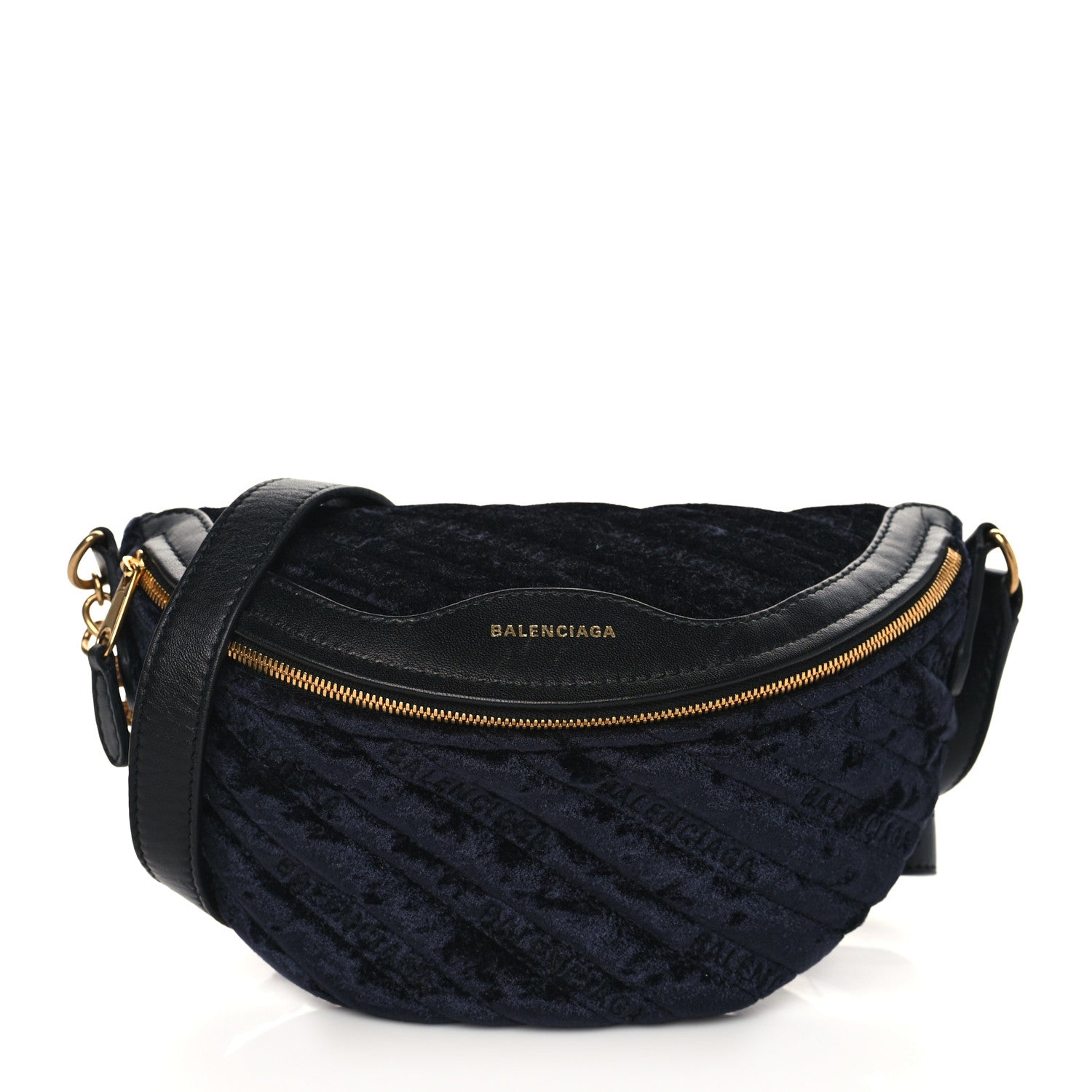 Balenciaga Crushed Velvet Logo Embossed XXS Souvenir Belt Bag Black 1 of 6