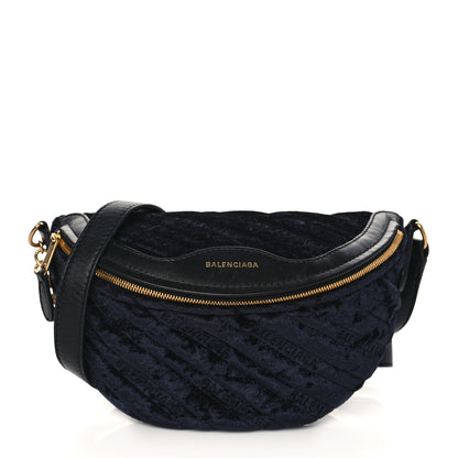 Balenciaga Crushed Velvet Logo Embossed XXS Souvenir Belt Bag Black 1 of 6