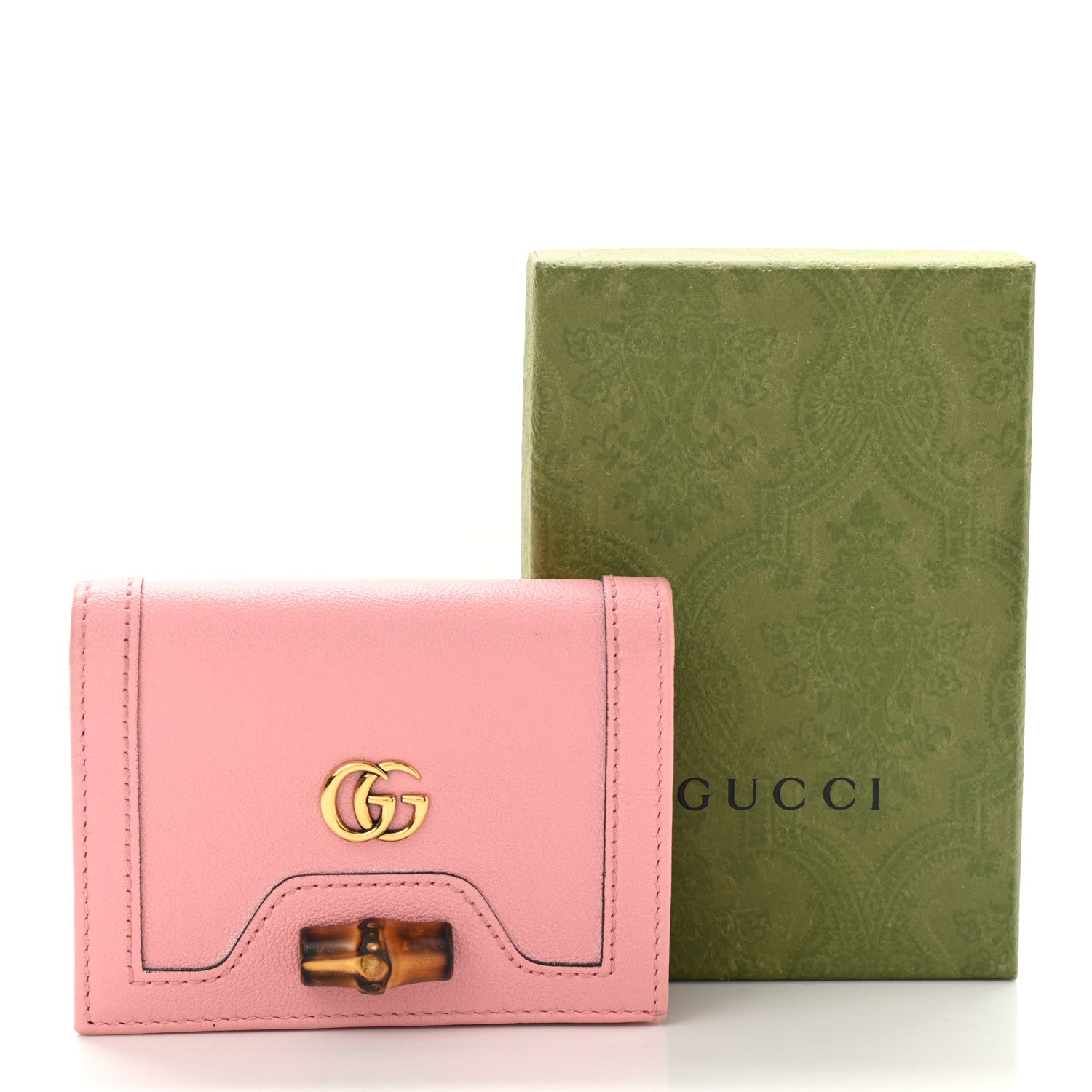 Gucci Wonka Grain Calfskin Diana Card Case Wallet Wild Rose 9 of 9