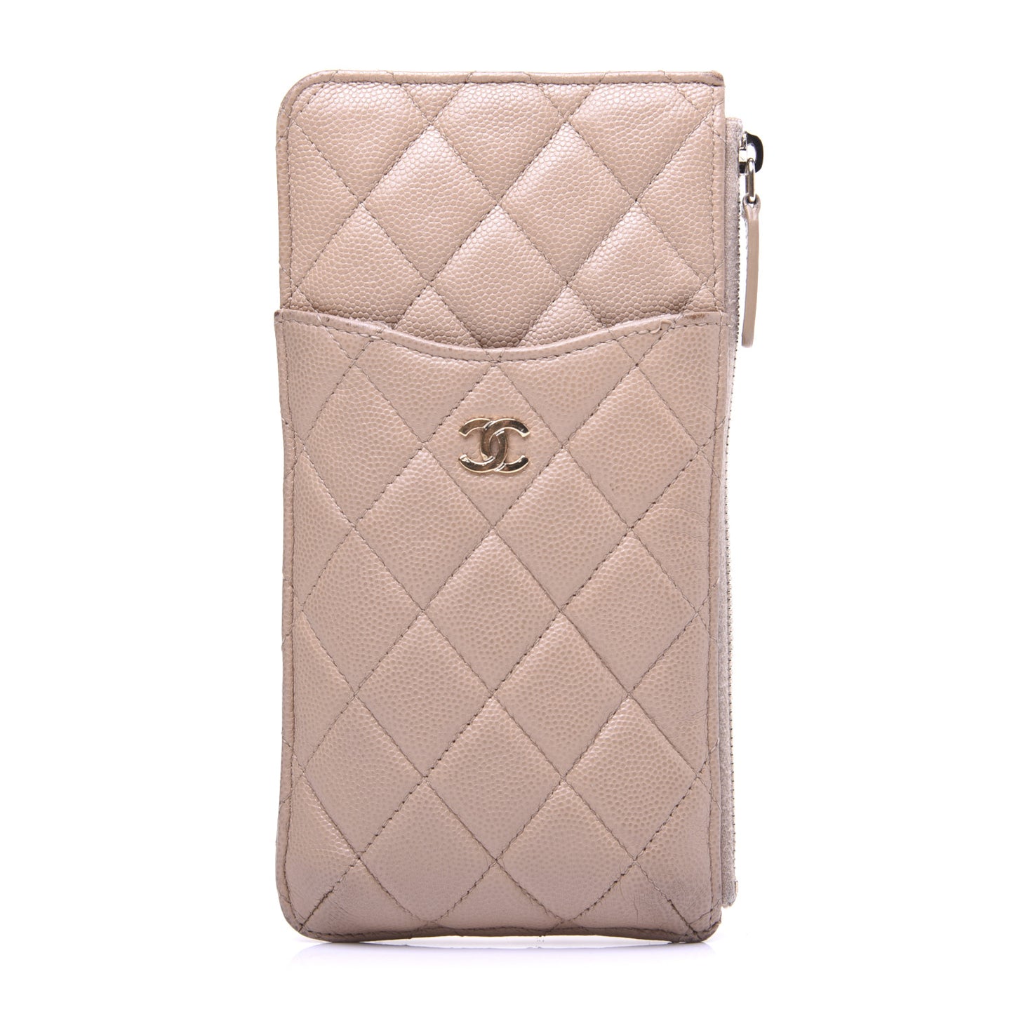 Iridescent Caviar Quilted Classic iPhone Pouch Beige