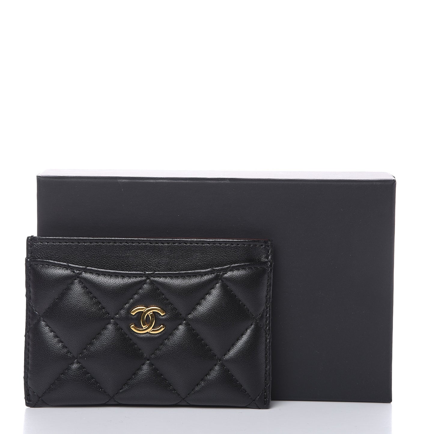 Lambskin Quilted Card Holder Black