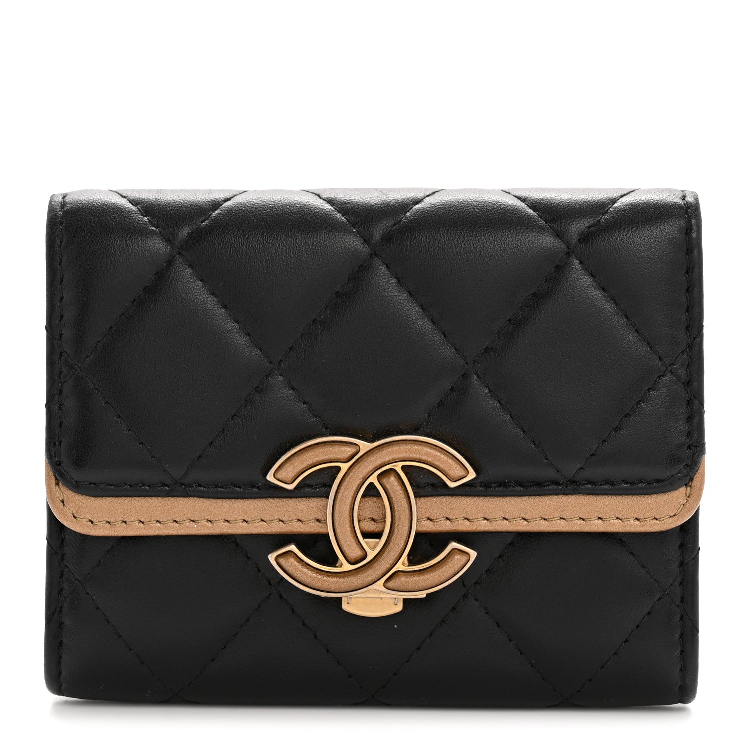 Chanel Lambskin Quilted CC Chic Flap Card Holder Black Gold 1 of 10