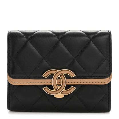 Chanel Lambskin Quilted CC Chic Flap Card Holder Black Gold 1 of 10