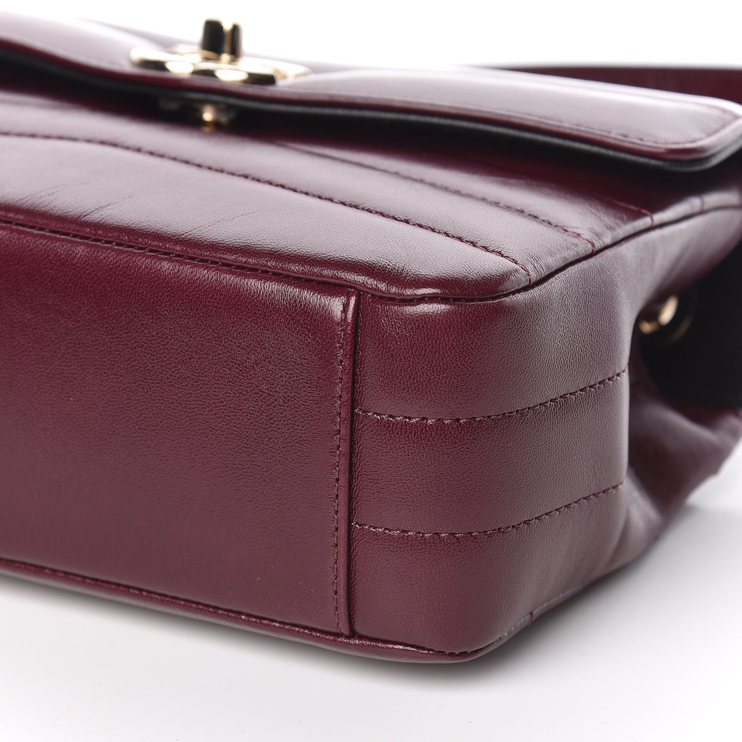 Shiny Lambskin Quilted Small Chevron Miroir Burgundy