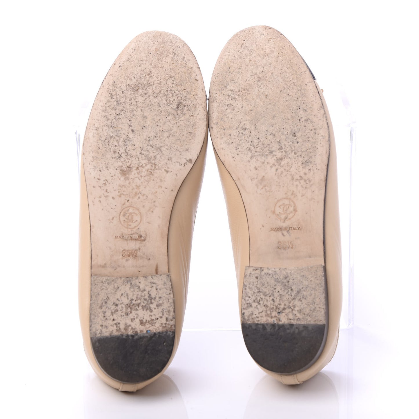 Lambskin Cap Toe CC Ballerina Flats 36.5 Beige Black
