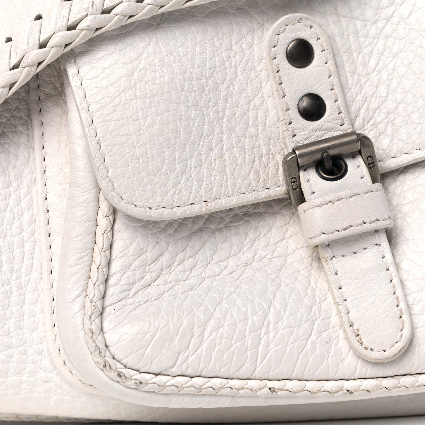 Calfskin Braided Gaucho Double Saddle Bag White