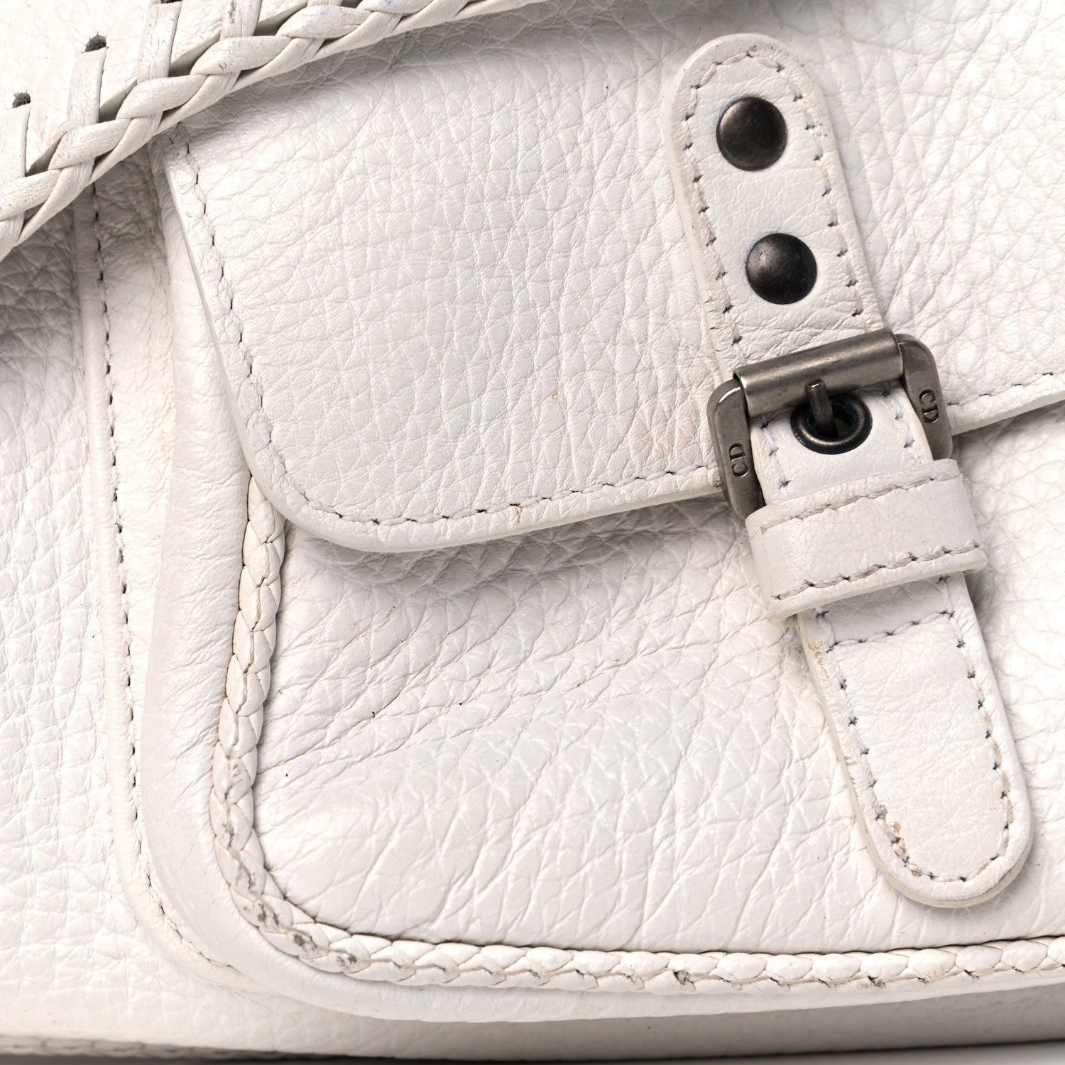 Christian Dior Calfskin Braided Gaucho Double Saddle Bag White 12 of 21