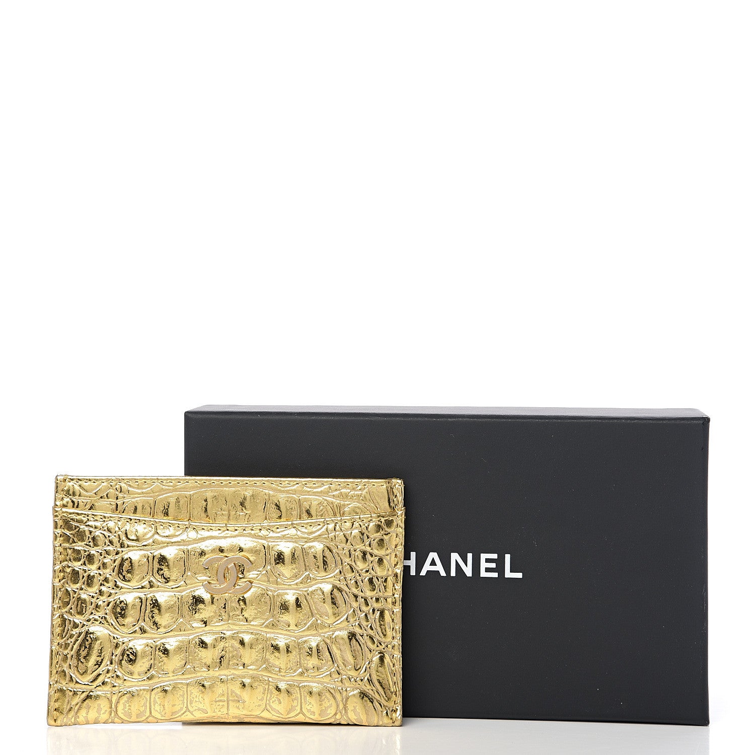 Chanel Metallic Calfskin Crocodile Embossed Cocodile Card Holder Gold 8 of 8