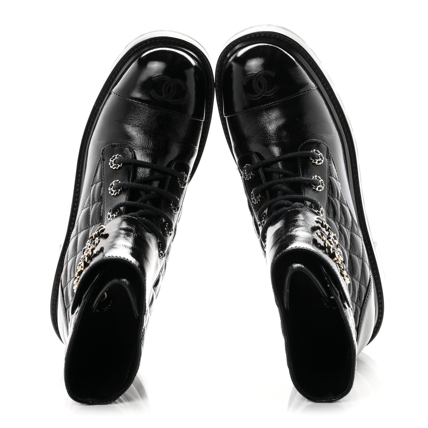 Chanel Shiny Calfskin Quilted Lace Up Combat Boots 40.5 Black 2 of 11