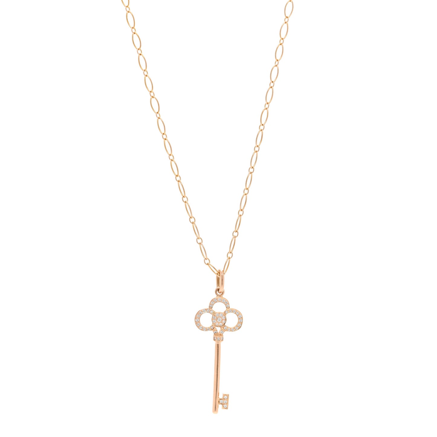 18K Rose Gold Diamond Crown Key Pendant Necklace