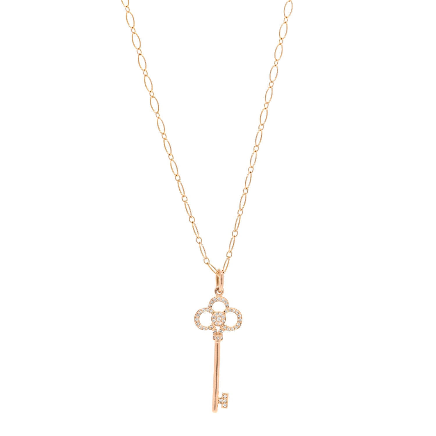 Tiffany 18K Rose Gold Diamond Crown Key Pendant Necklace 1 of 5