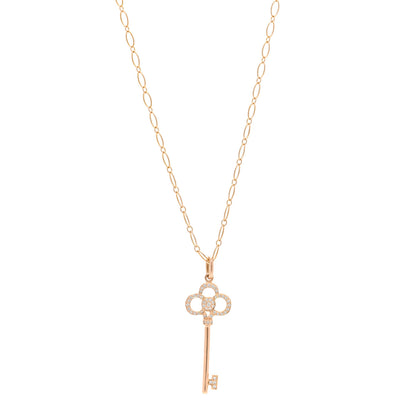 Tiffany 18K Rose Gold Diamond Crown Key Pendant Necklace 1 of 5