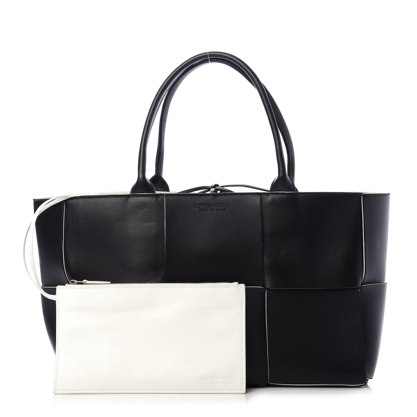 Nappa Maxi Intrecciato Arco Tote Black White