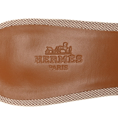 Hermes Calfskin Canvas Oasis Sandals 37 Noisette Beige Dore 7 of 9