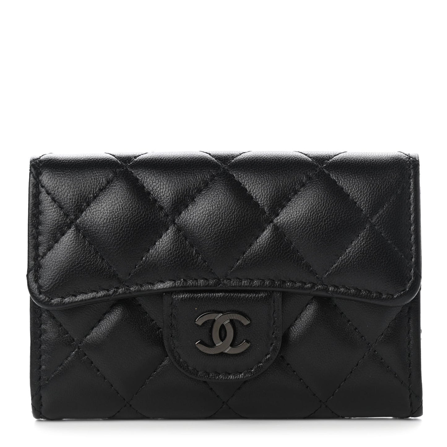 Lambskin Quilted Flap Card Holder Wallet So Black
