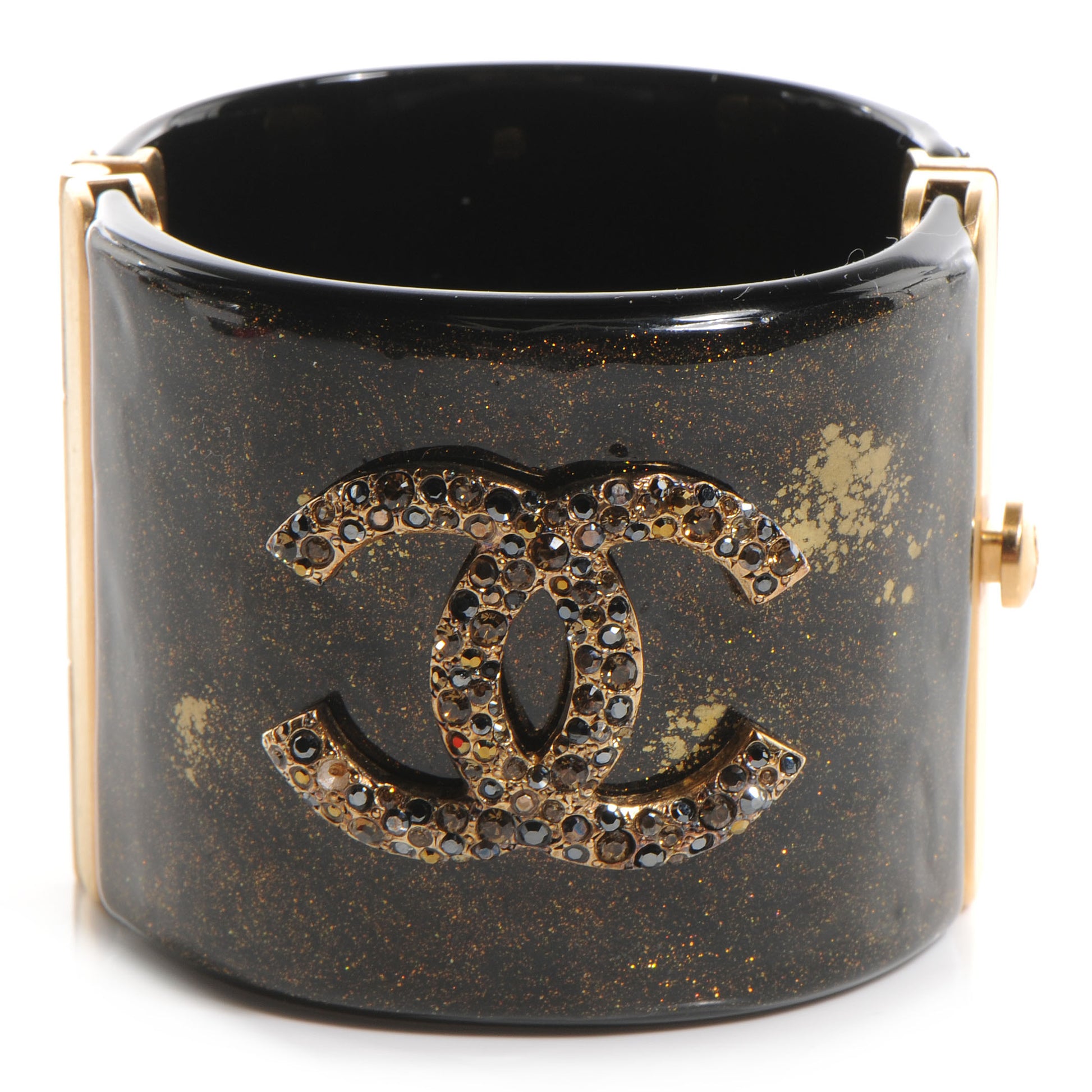 Chanel Resin Crystal CC Cuff Black and Bronze 1 of 6