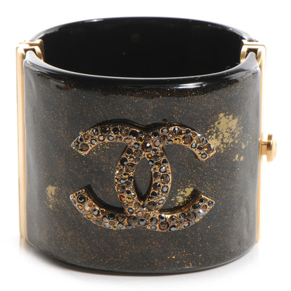 Chanel Resin Crystal CC Cuff Black and Bronze 1 of 6