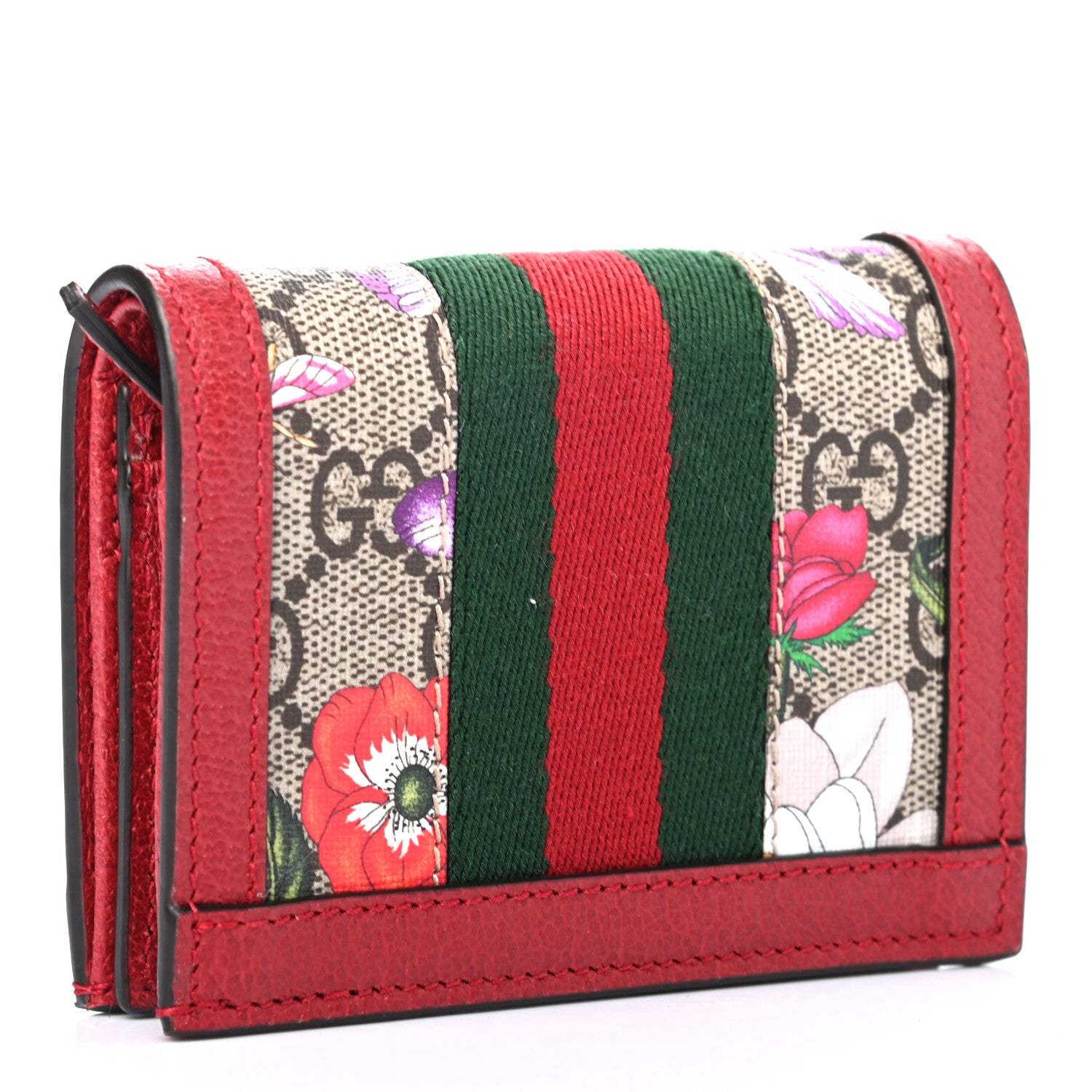 Gucci GG Supreme Monogram Flora Web Ophidia Card Case Red 3 of 6