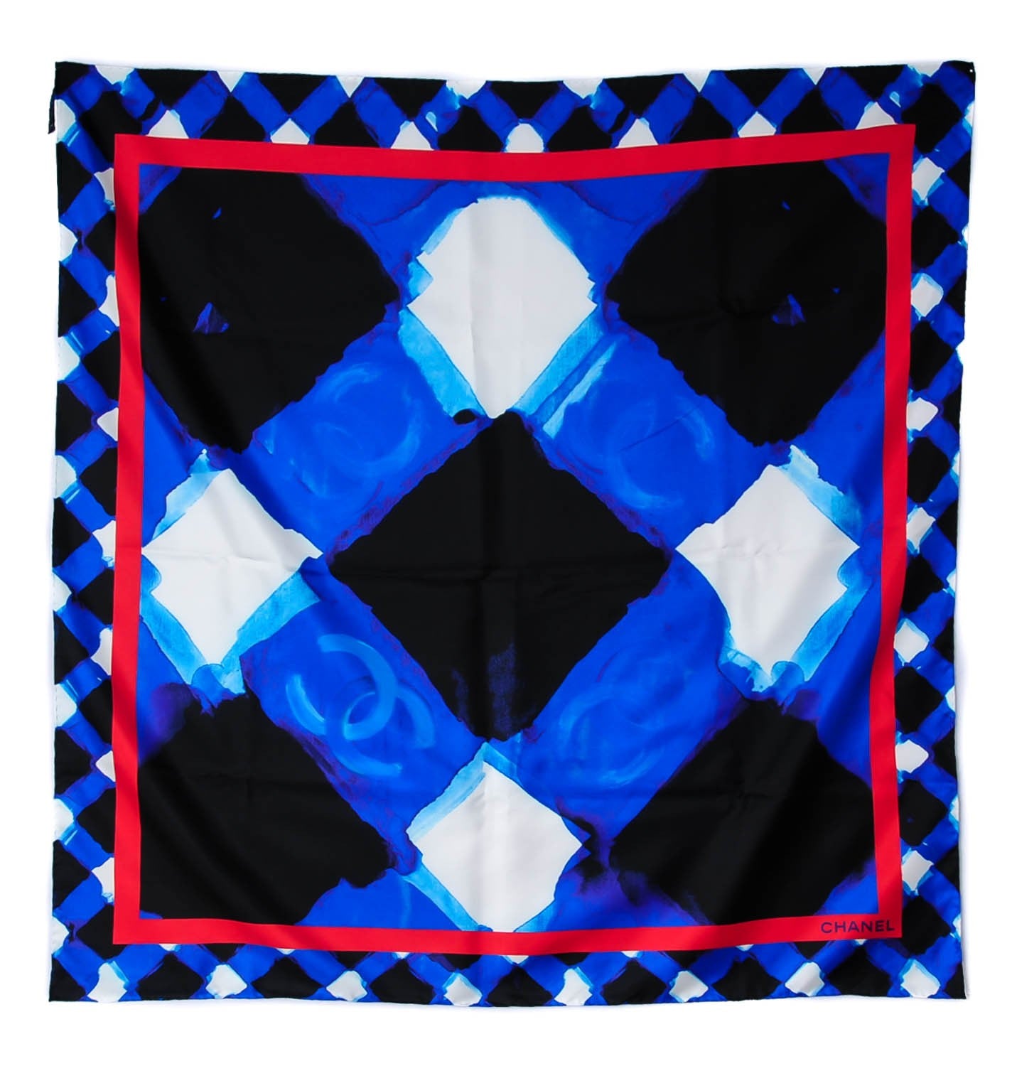 Chanel Washed Silk Twill CC Square Scarf Navy White 2 of 6