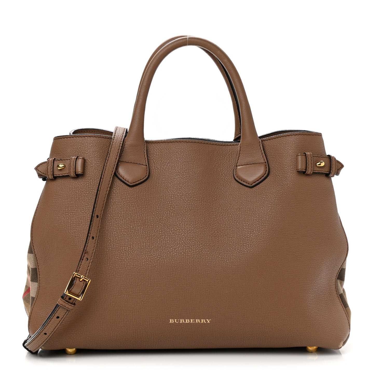 Grainy Calfskin House Check Medium Banner Tote Dark Sand