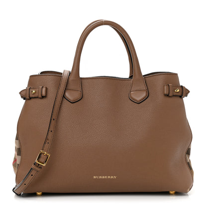 Burberry Grainy Calfskin House Check Medium Banner Tote Dark Sand 1 of 19