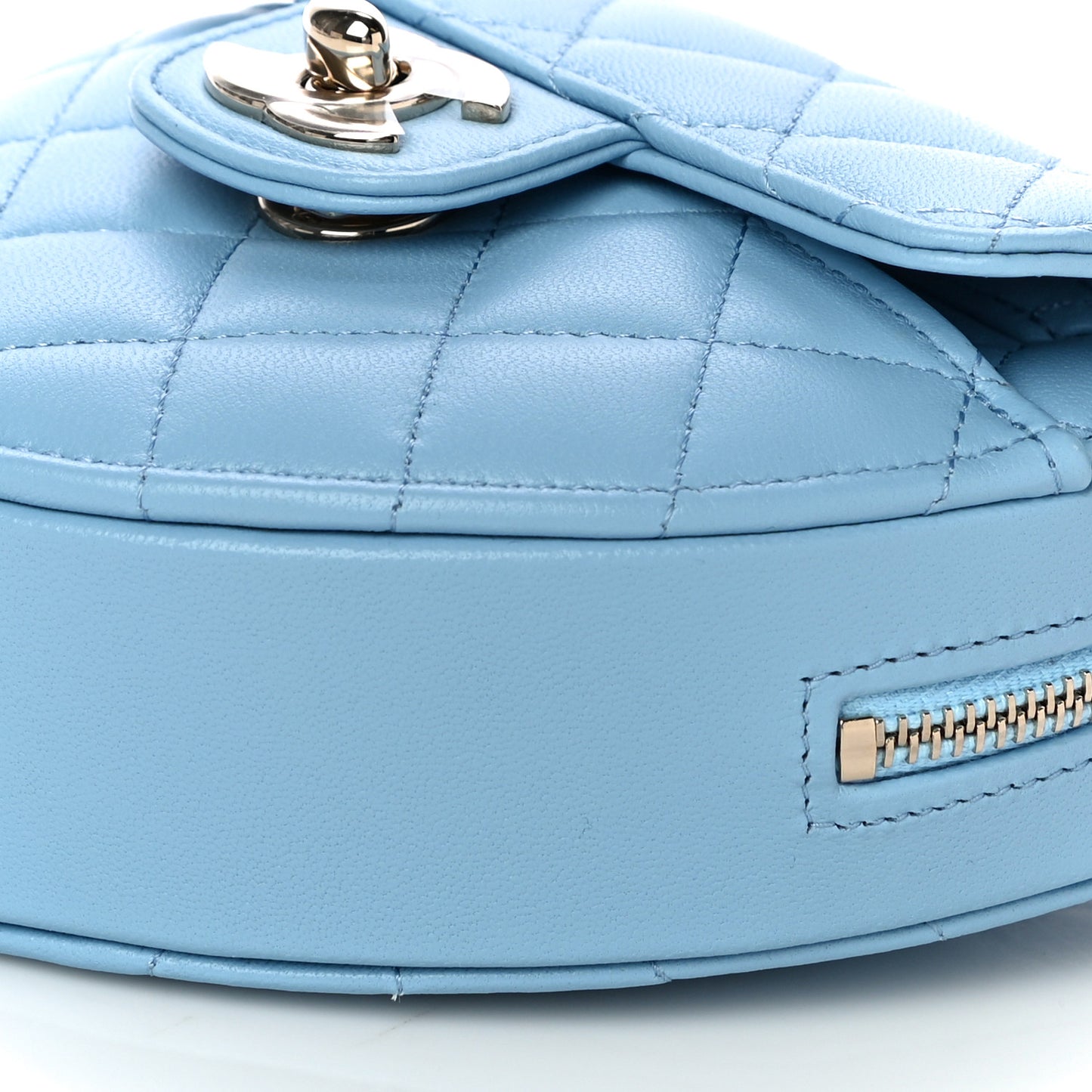 Lambskin Quilted CC In Love Heart Clutch With Chain Light Blue