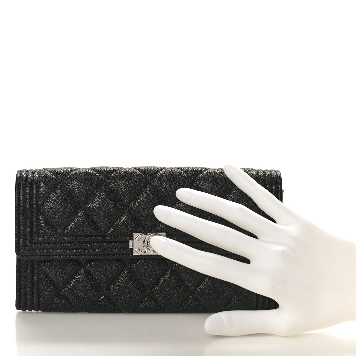 Caviar Quilted Large Boy Gusset Flap Wallet Black