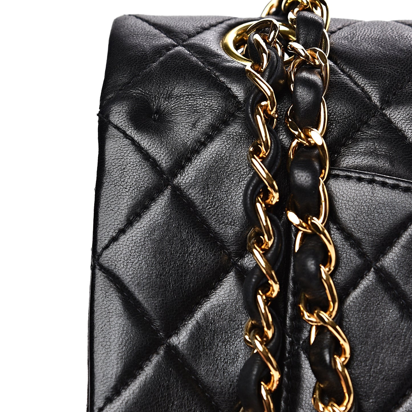 Lambskin Quilted Medium Double Flap Black