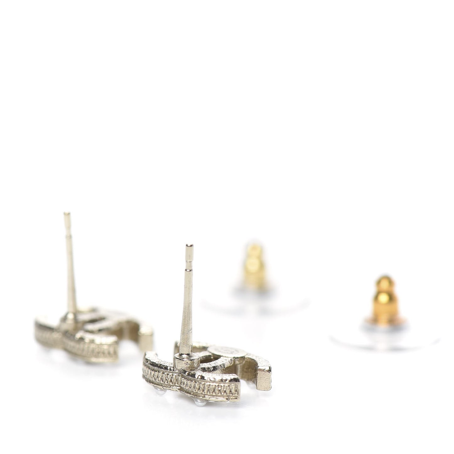 Pearl Crystal CC Charms Stud Earrings Light Gold