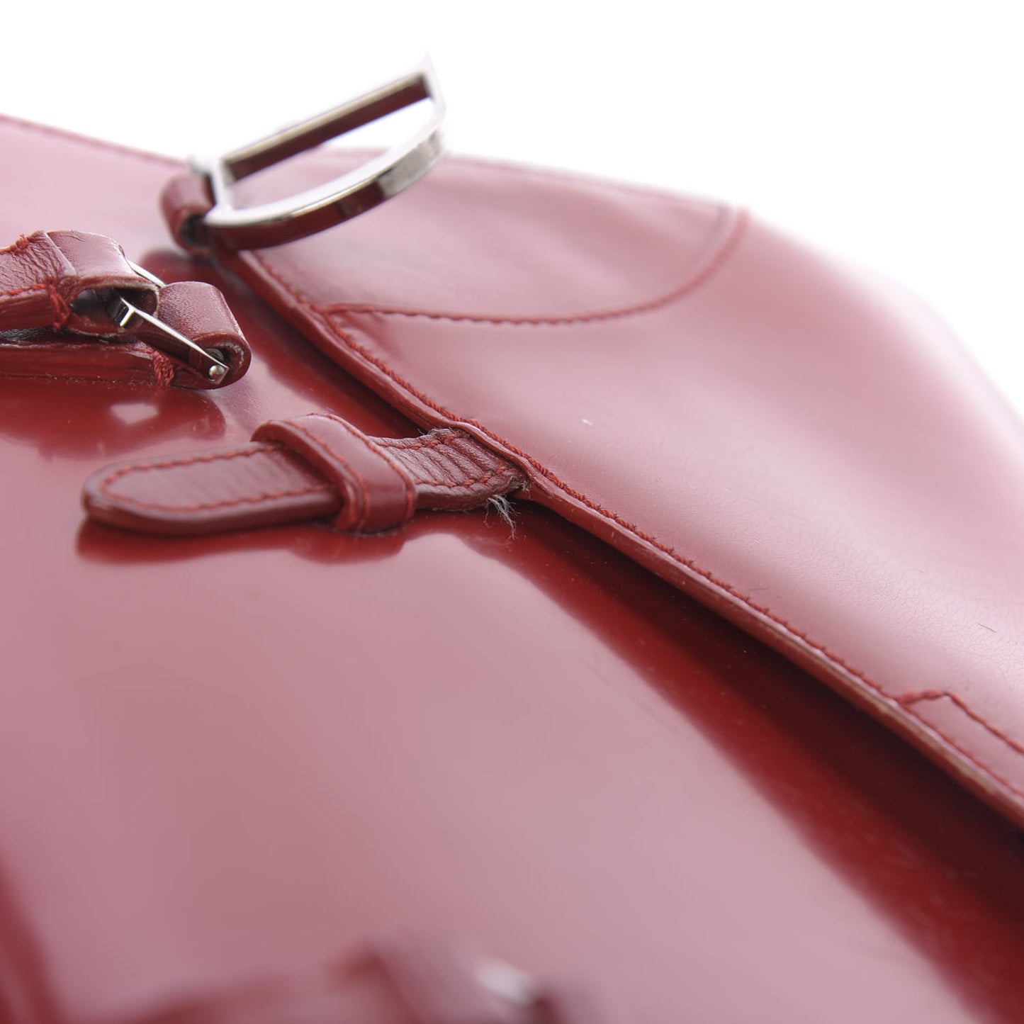 Glazed Calfskin Saddle Shopper Red