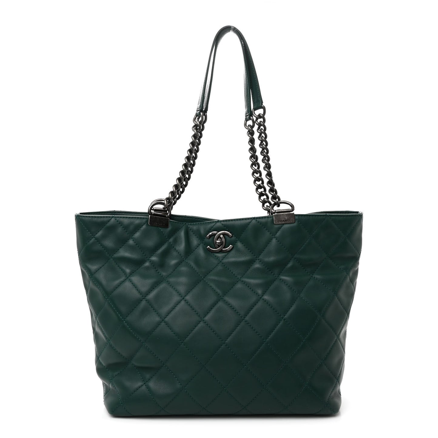 Calfskin Quilted Large Shopping In Chains Tote Green