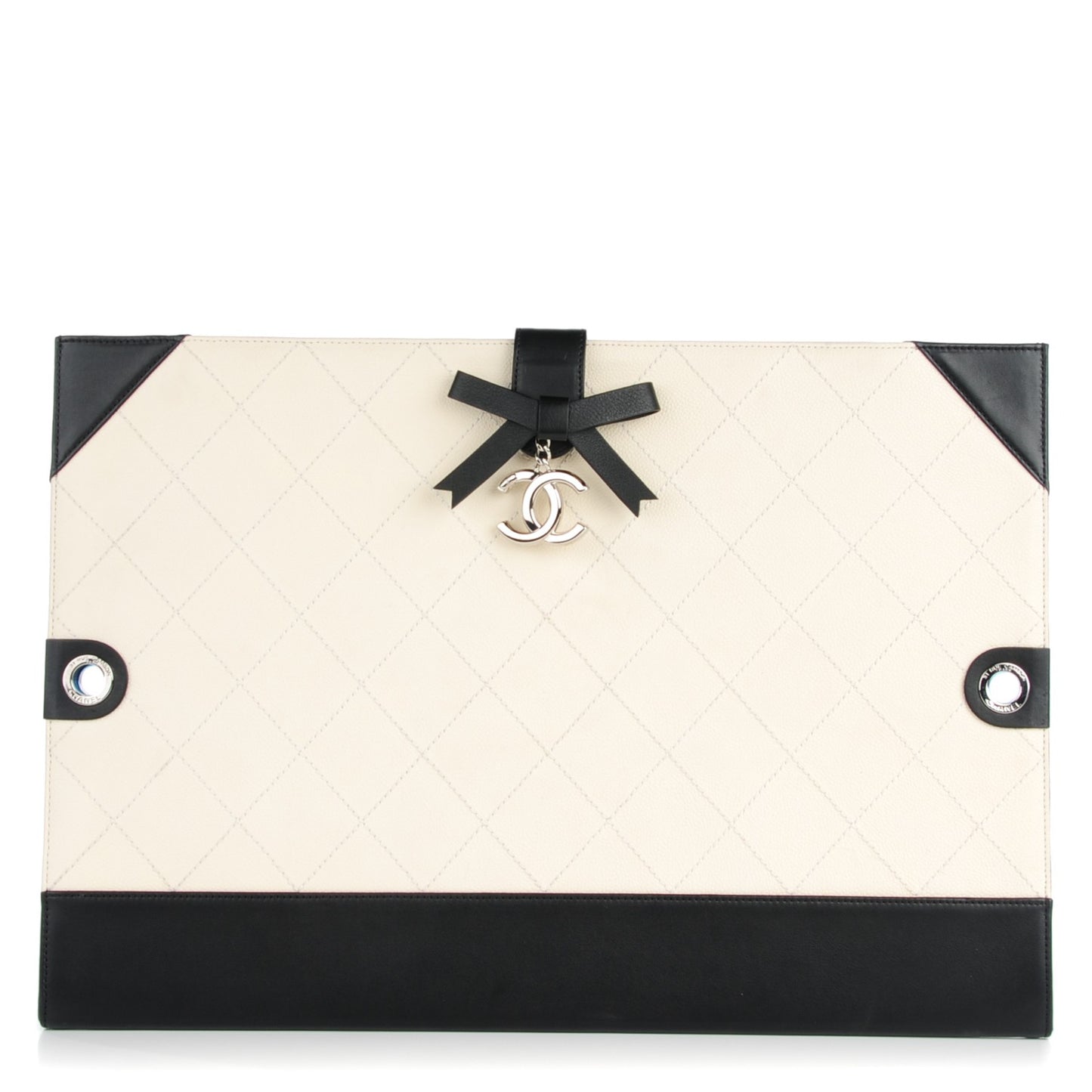 Caviar Stitched Bowtie Drawing Portfolio Bag White Black
