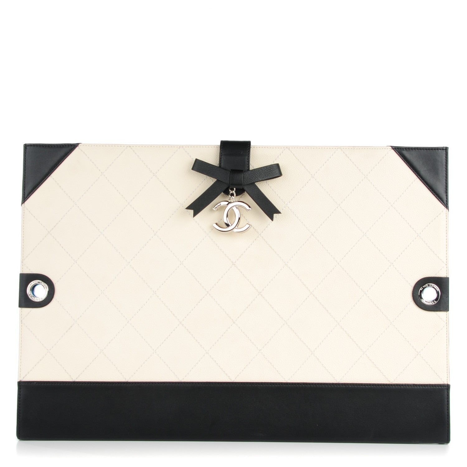 Chanel Caviar Stitched Bowtie Drawing Portfolio Bag White Black 1 of 7