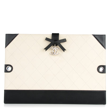 Chanel Caviar Stitched Bowtie Drawing Portfolio Bag White Black 1 of 7