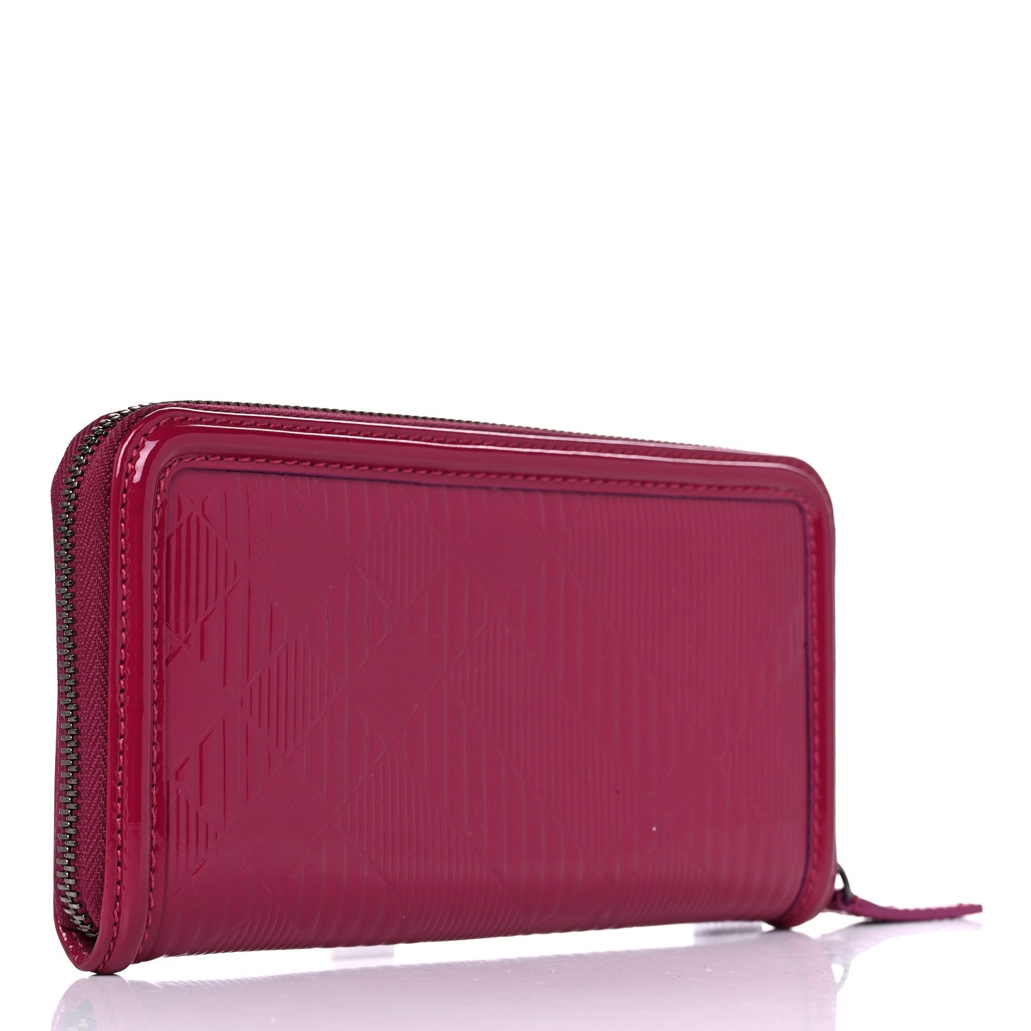 Burberry Patent Check Embossed Large Zip Around Wallet Raspberry Sorbet 3 of 12