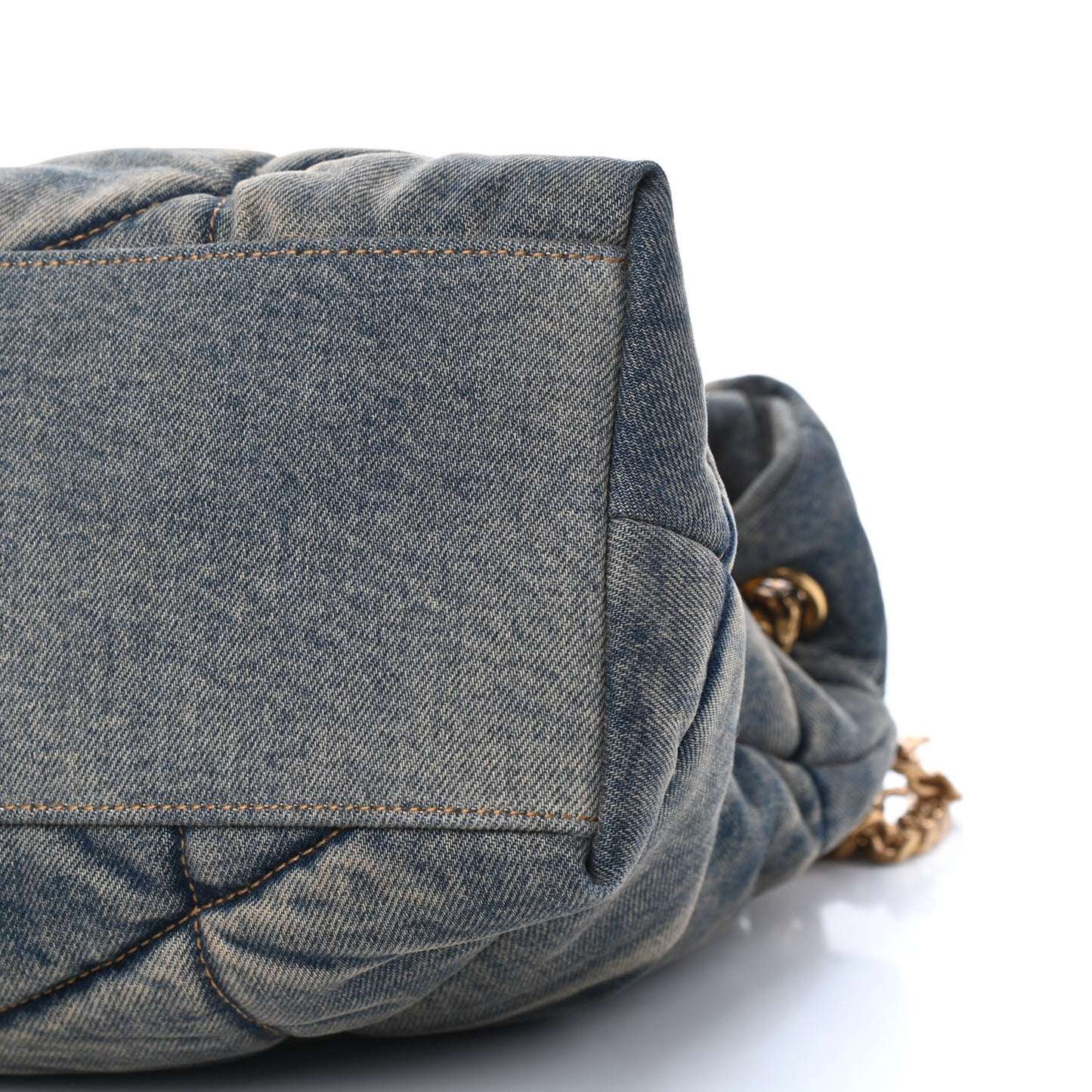Denim Quilted Medium Loulou Puffer Monogram Chain Satchel Blue Cinnamon