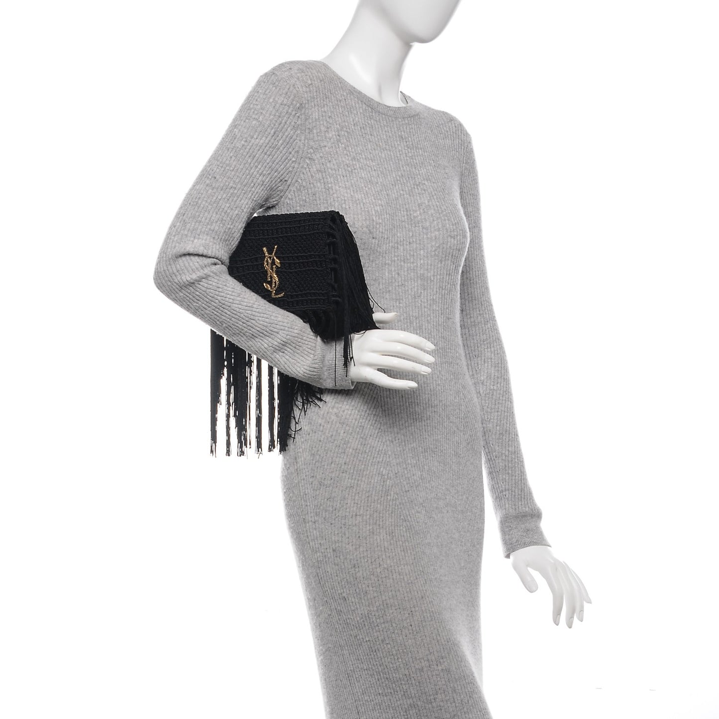 Crochet Fringe Monogram Serpent Clutch Black