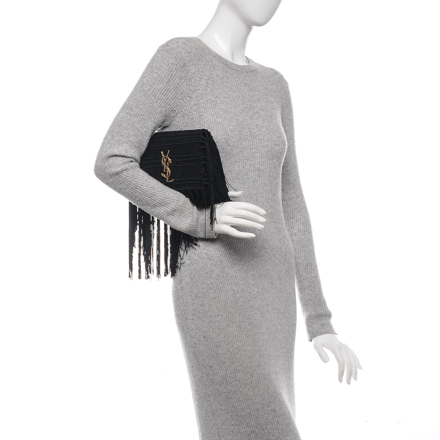 Saint Laurent Crochet Fringe Monogram Serpent Clutch Black 2 of 7