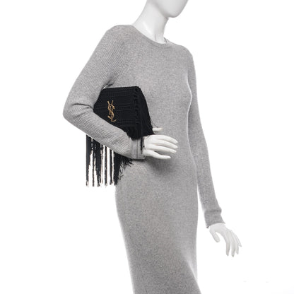Saint Laurent Crochet Fringe Monogram Serpent Clutch Black 2 of 7